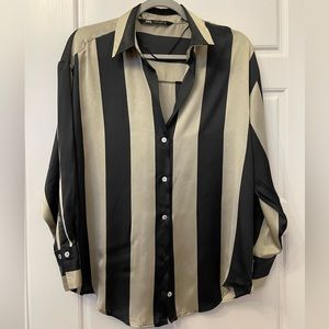 Zara Woman’s Black / Silver Grey Blouse /Top Button Down Size:Small Preloved